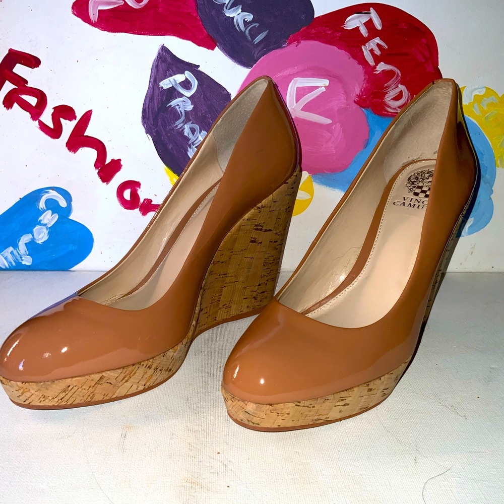 Vince Camuto Nude Patent Wedges size 11.